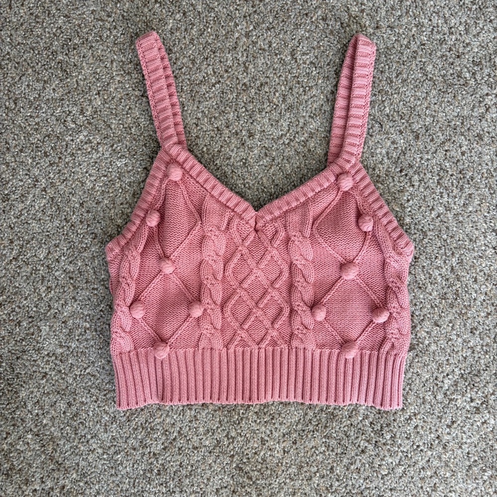 🌸Spring Pink Knit Cropped Spaghetti Strap Top